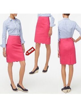 𝅺j. Crew hot fuchsia pink scalloped hem pencil skirt Sz 6 NWT